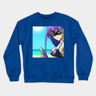 Anime Girl with Purple Hair at the Beach Crewneck Sweatshirt